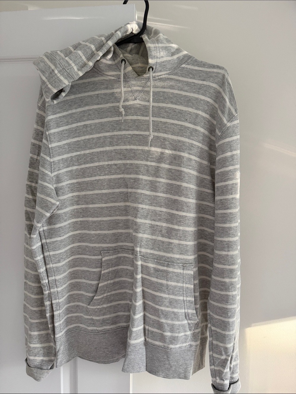 Old Navy Gray & White Striped Hooded Pullover